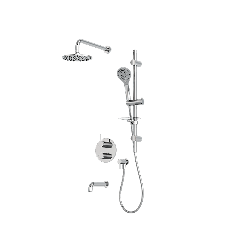 shower kit with thermostatic mixer and wall-mounted bath spout